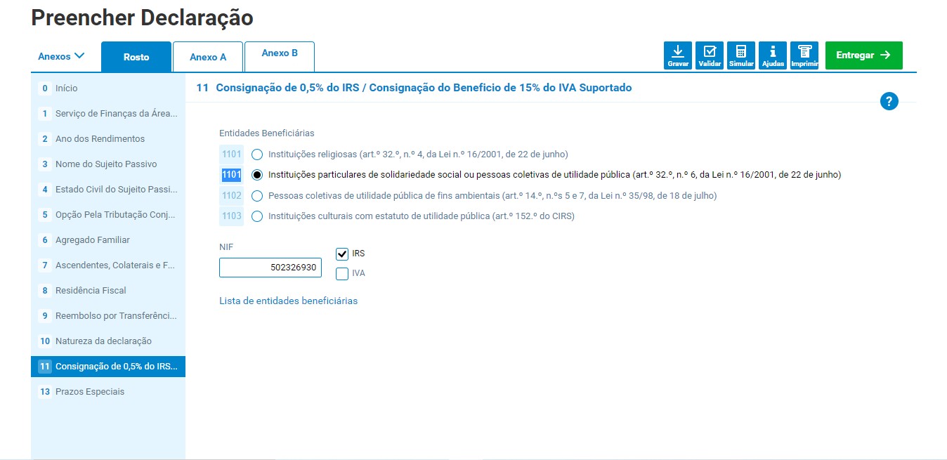 Como consignar o IRS em caso de preenchimento automático?